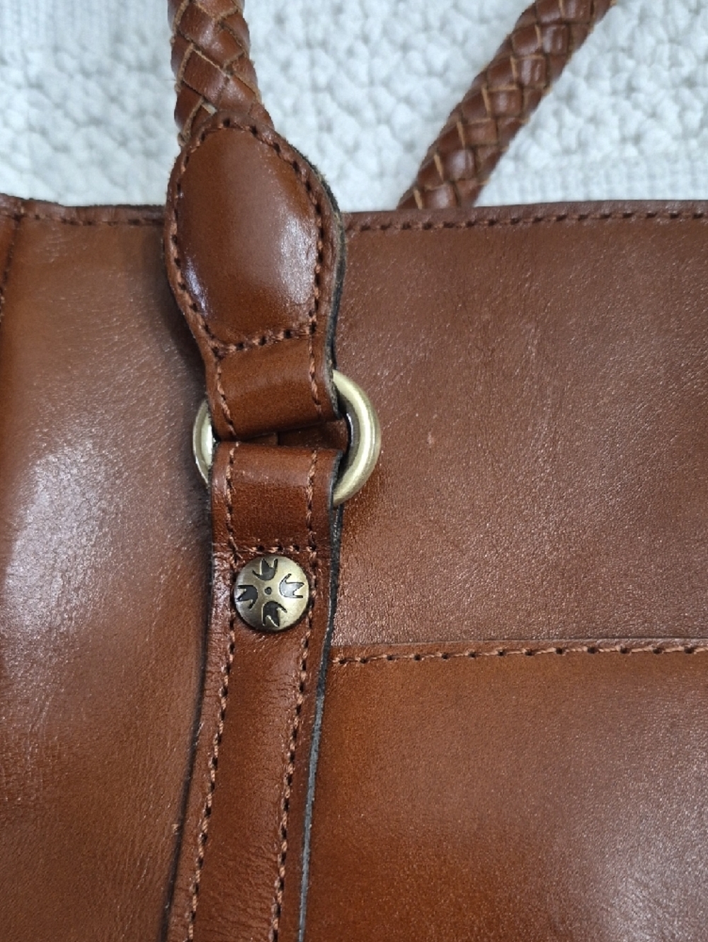 PATRICIA NASH CAMELY Cognac Antique Brass Leather Tote Bag 17×12 - Picture 13 of 16